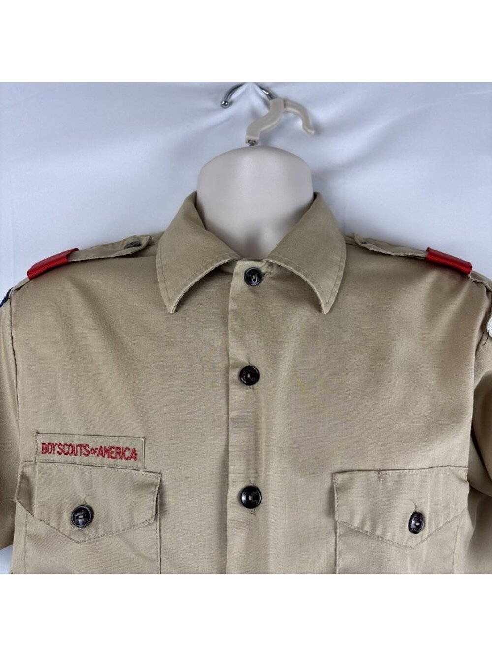Boy Scouts of America BSA Shirt Medium Tan Sewn Patches Leadership Corp Trained - Picture 1 of 6